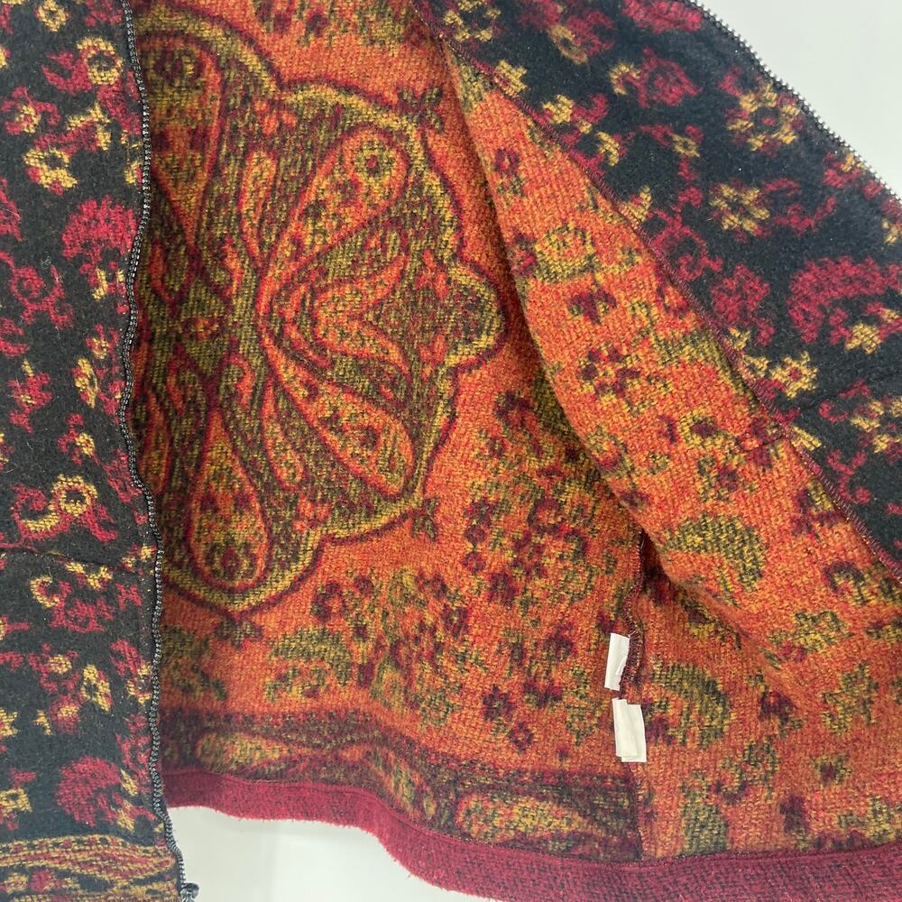 IVY Tapestry Full Zip Jacket Black Red Paisley Pockets Mock Neck Size Medium - Picture 10 of 11